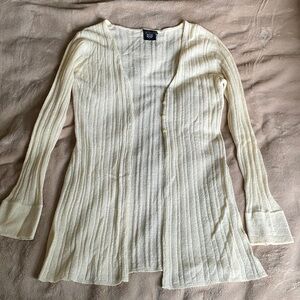 Creamy color Ribbed Open-Front Long Cardigan